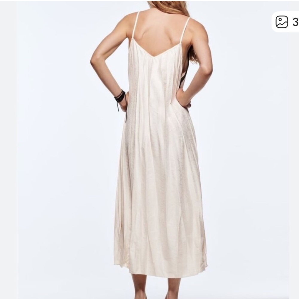 Zara Cream Textured Midi Slip Dress - Picture 3 of 3